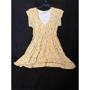 No Boundaries Yellow Floral V-Neck Short Sleeve Dress Size Large Cute Ditsy
